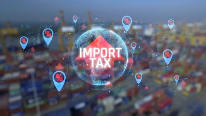 Import Tax and Tariffs Concept on Shipping Containers Background in Global Trade. Consignment.