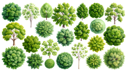 Top-Down Watercolor Trees – Vector Landscape Architecture Set, Transparent PNG