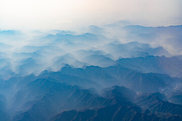  aerial view of mountain range in fog