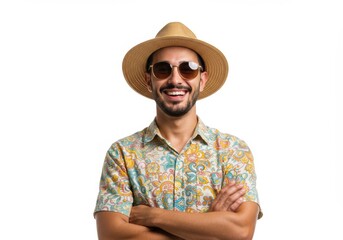 Happy man in summer outfit isolated on white background