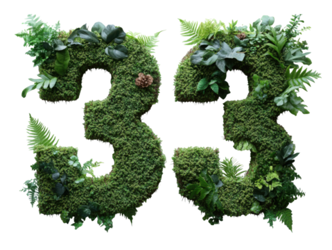 The number 33 is made out of plants and leaves