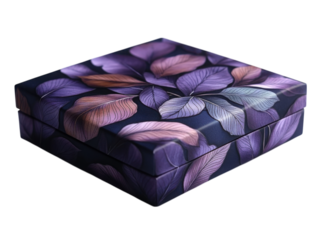 A box with purple leaves on it