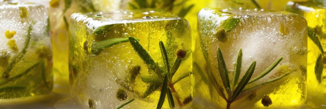 Frozen Herbs Immersed in Olive Oil Cubes Create a Vibrant Culinary Highlight for Meal Preparation - Powered by Adobe