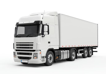 White semi truck trailer isolated on white background