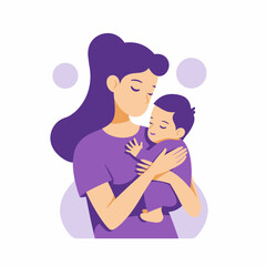 Loving Mother Holding Sleeping Baby - Flat Vector Illustration

