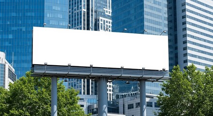Urban billboard among skyscrapers  greenery
