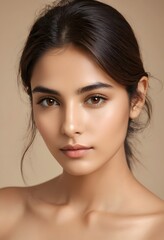 Fototapeta premium Beautiful Indian Asian Latin Pakistani Skincare Model With Fair Glowing Skin White Closeup