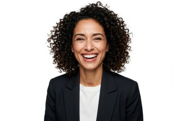 Happy businesswoman portrait isolated on white background