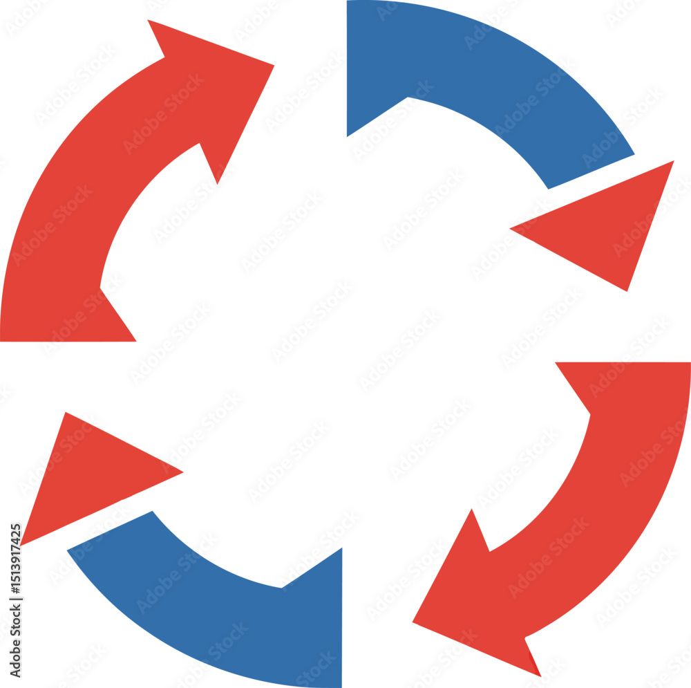Poster circular arrows icon, red & blue. for refresh, reload, sync, update, recycle, process, workflow, con