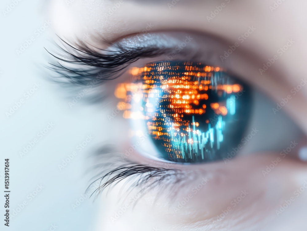 Poster business confident finance concept. digital eye reflecting data and technology in a futuristic style