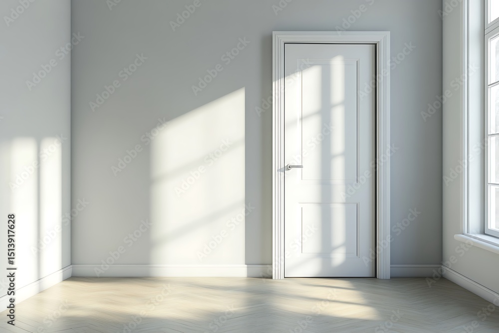 Poster empty room with large windows and parquet floor. 3d rendering