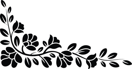 Minimalist black and white floral pattern with elegant botanical elements and decorative frame.