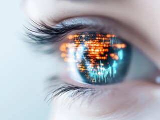 Business confident finance concept. Digital eye reflecting data and technology in a futuristic style.