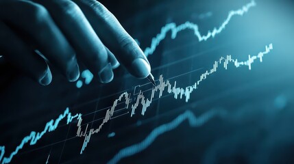 Business confident finance concept. Hand interacting with a digital financial graph, symbolizing market analysis and data trends.