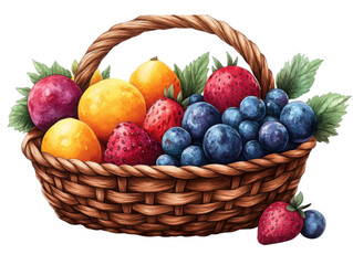 A basket of fruit with a blueberry on top