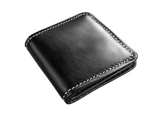 A black leather wallet with white stitching