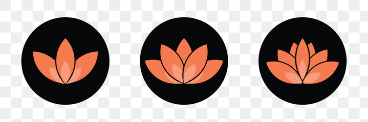 Lotus icon set. Lotos flower vector illustration. Spa relax symbol. Yoga logo. Meditation sign. Harmony abstract concept.