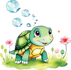 Naklejka premium Adorable Turtle Watercolor Illustration Charming Cartoon Animal For Childrens Books Educational Resources And Cute Graphic Designs