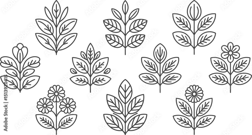 Poster hand-drawn seamless black and white pattern of intricate botanical leaf shapes and sketchy linework.