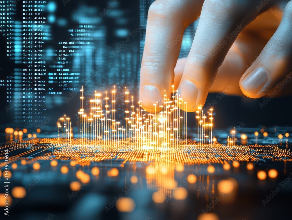 Aufkleber business confident finance concept. digital hand interacts with glowing data visualizations on a cir
