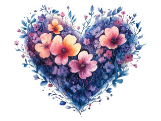 heart made of flowers on white background