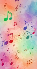 Abstract music notes in rainbow watercolor
