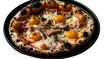 Egg  Ham Pizza Recipe Neapolitan Style isolated on transparent background