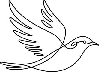 Obraz premium Minimalist black and white line art of a flying dove in a simple vector sketch.