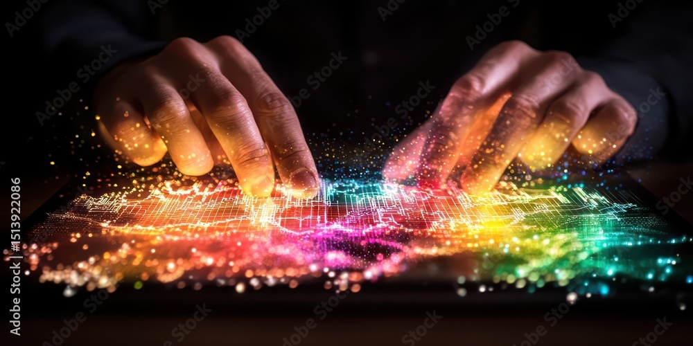 Poster business confident finance concept. creative hands interacting with a digital interface, producing c