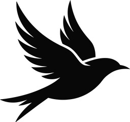 Fototapeta premium Flying bird silhouette with wings in black, minimalist vector art and simple design.
