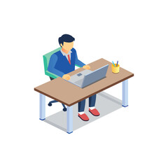 Office Worker at Desk with Laptop Vector Illustration , Eps 10