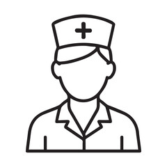 Line art illustration of a nurse in uniform with a cap