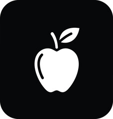 Fototapeta premium White apple icon on black rounded square. Simple fruit symbol for health, nutrition, food, diet, education, modern flat design. AI Generative 