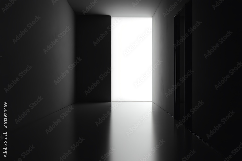 Aufkleber dark empty room with window and shadows. 3d rendering.