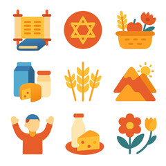 Shavout icons depict symbols of the jewish holiday shavuot.