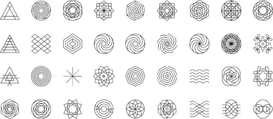Geometric shapes line art mandala design elements collection