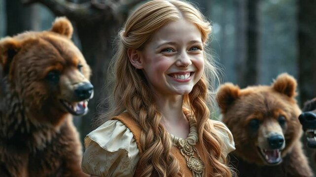  Goldilocks Smiles as the Bears Shake Their Heads
Illustration for: Goldilocks and the Three Bears
