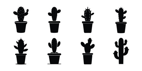 Vector cactus silhouette collection on white background