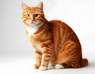 ginger cat fluffy tabby cat stands on its paws isolated on a white background