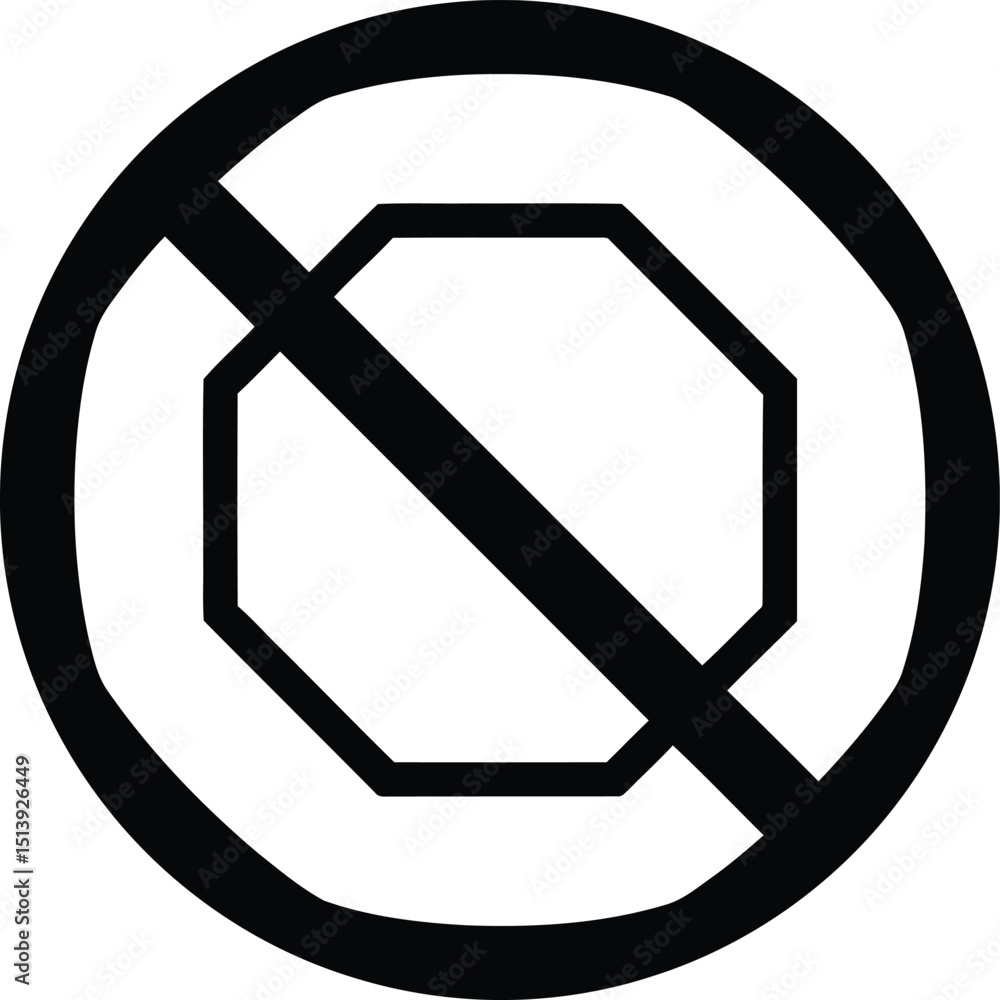 Poster generic prohibition symbol. outlined octagon in circle with slash. for 'no entry,' 'forbidden,' 'res