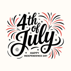 4th of July Happy Independence Day Typography with Fireworks Elements. Festive USA Patriotic Celebration Design For Greeting Cards, Banners, or Print Posters. Vector Template 