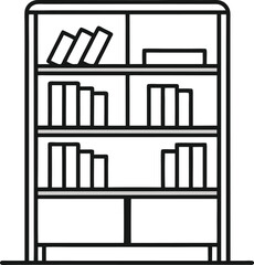 Outline icon of a bookshelf, which is a piece of furniture with shelves used to store books or other items
