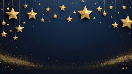 Elegant Christmas Background with Golden Stars and Glittering Confetti