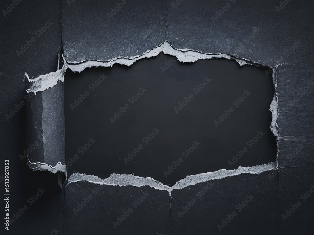 Poster torn black paper revealing a dark void creating an abstract background