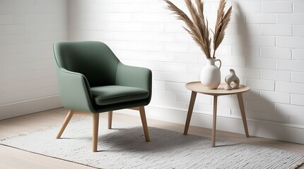 Elegant Interior Scene with Modern Green Armchair and Decorative Accents