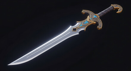 medieval sword on black background