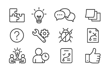 Fototapeta premium Business strategy icon set with puzzle, lightbulb, and communication symbols