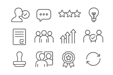 Business icons set: communication, growth, teamwork, feedback, ideas