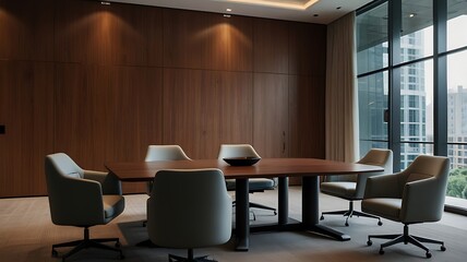 Sleek Conference Room with Modern Design and City View Enhancing Collaboration