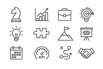 Fototapeta premium Business icons set featuring strategy, growth, and success elements